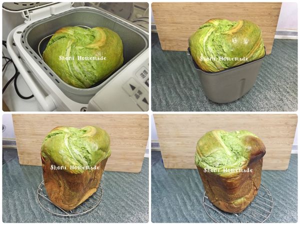 發酵完成後，表面抹上少許蛋液，啟動#22[蒸麵包]，烘烤 33分鐘出爐，一整個大爆發啊啊啊啊