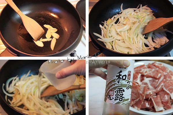 鍋中用少許油先把薑片爆香
將洋蔥下鍋拌炒至飄出香味
加入一杯量米杯的清水下鍋微悶
待洋蔥半熟之後
就要使出簡易達到美味的法寶來了