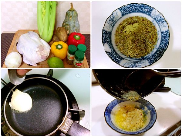 1. 迷迭香葉和百里香葉浸泡在橄欖油至2小時備用。
2. 熱鍋融合奶油、加入蒜頭泥（3顆）攪拌均勻備用。