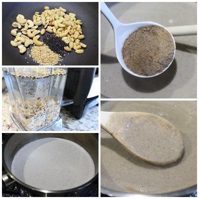 將花生/腰果/黑白芝麻放入鍋中，乾鍋炒出香氣