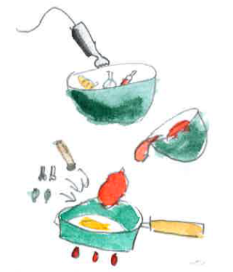 鍋子加熱後倒入油，加入(香料)的肉桂，丁香和小豆蔻，爆香一下。
後加入剛剛打成泥的醬料