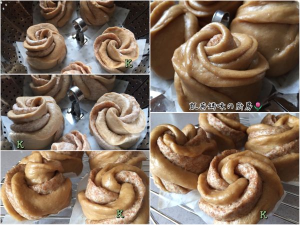 電鍋外鍋加水一杯，發酵完成的麵糰放入電鍋蒸。電鍋蓋一定要以毛巾包裹、防水氣滴落在麵糰；