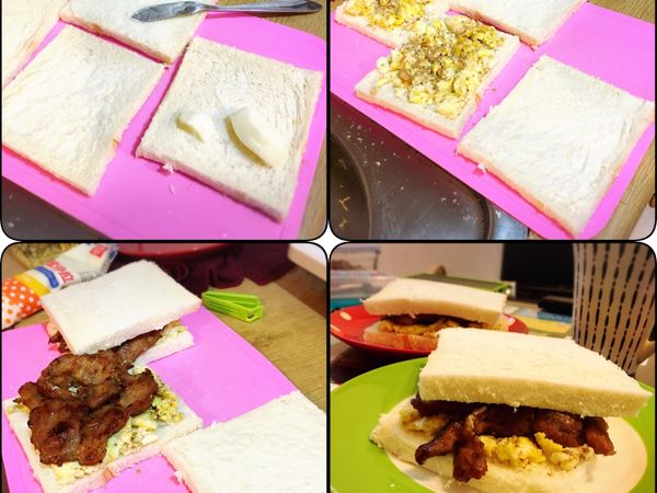 土司抹上美乃滋   在放上蛋   肉排   即可