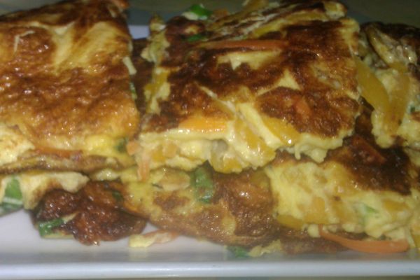 再將南瓜蛋餅切片擺盤上桌～