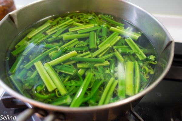 取鍋川燙過貓至半熟，撈起後沖水。