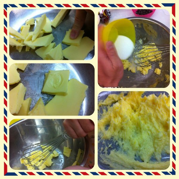 將奶油+砂糖混合攪拌平均。