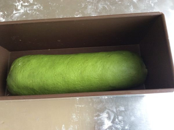 放入吐司模中，蓋上蓋子，最後發酵至模型的9分滿，我這是長條的吐司模，若用短的吐司模份量減半即可。