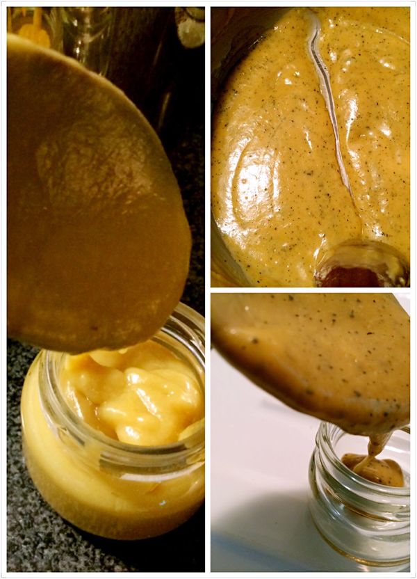 用消毒過已經風乾的玻璃罐將一半抹醬裝入罐內。
再將約1g茶葉磨成粉，加入未裝罐的抹醬，並開火攪拌均勻後裝罐。