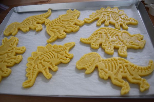 將壓好的餅乾麵團排好，烤箱先160度預熱10分鐘，入烤箱烤15分