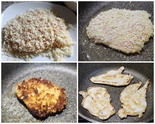 醃好的雞胸沾麵包粉，靜置5分鐘待麵包粉確實沾裹在雞肉上，以免煎的時候脫皮