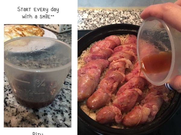 將調味料加在一起(約量米杯的1/4杯),延著鍋邊倒入砂鍋裡，續煮10分鐘，即可。