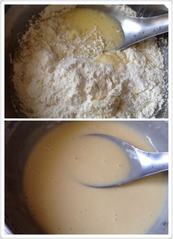 2.2.再加鬆餅粉攪拌均勻至沒有粉的顆粒。