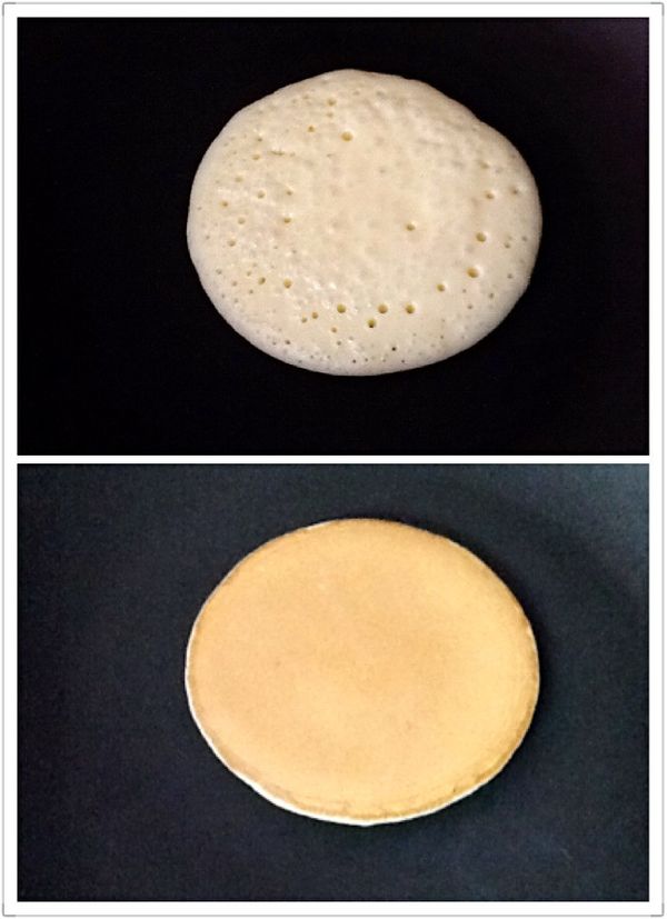 4.待麵糊起大量的泡泡時即可翻面，煎至雙面金黃色即可。