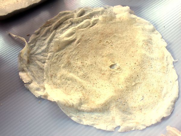 取兩片春捲皮, 前後疊放