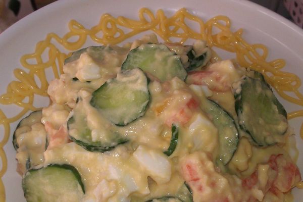 再將攪拌均勻完成的沙拉裝入盤中，用有機水果沙拉適量擠出邊花裝飾