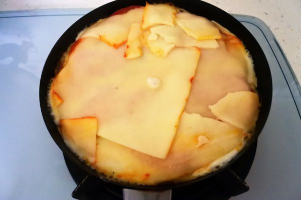 起鍋前5分鐘擺上滿滿起士片(愛吃多少放多少^^)再蓋上鍋蓋