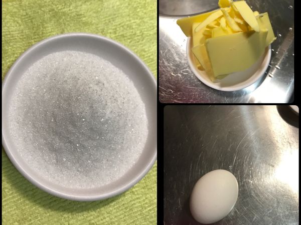 無鹽奶油、細砂糖、蛋打軟。