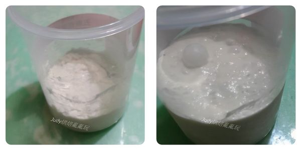 前一晚:將液種材料拌勻即可，室溫發酵夏天30分鐘(冬天60分鐘)，放入冰箱冷藏12-16小時