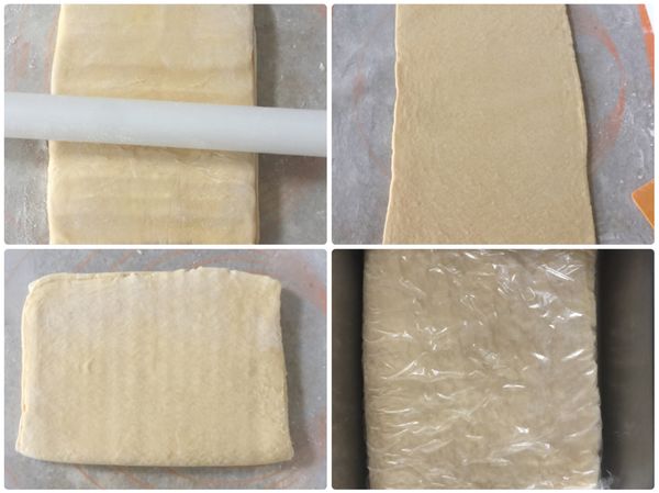 一小時後取出麵團依第四步驟完成一次三折也是最後一次，保鮮膜包好放入冷藏一小時。