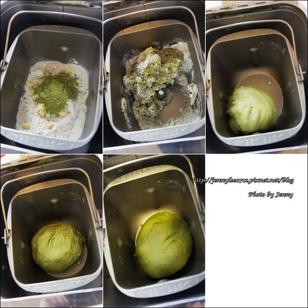 材料全部放進麵包機(Zojirushi BB-HB10)，基本發酵時程1小時45分鐘 (含攪拌) 麵糰變二倍大即可。