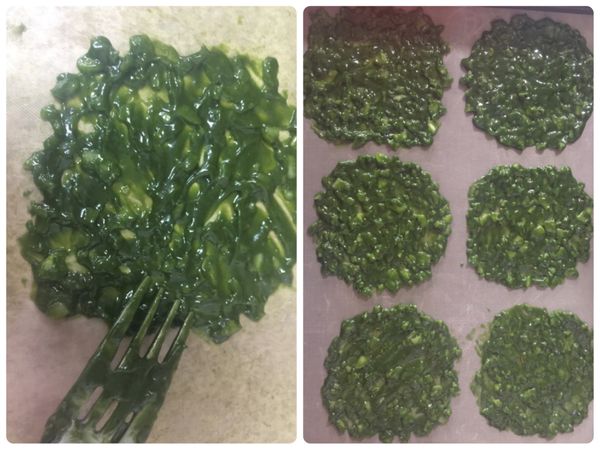 取適量利用叉子抹平（盡量薄一些）
烤箱提前預熱170度烤10～12分鍾。