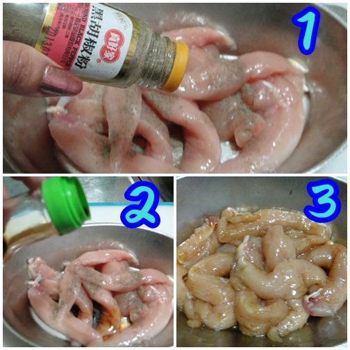 先將里肌肉加入胡椒粉少許