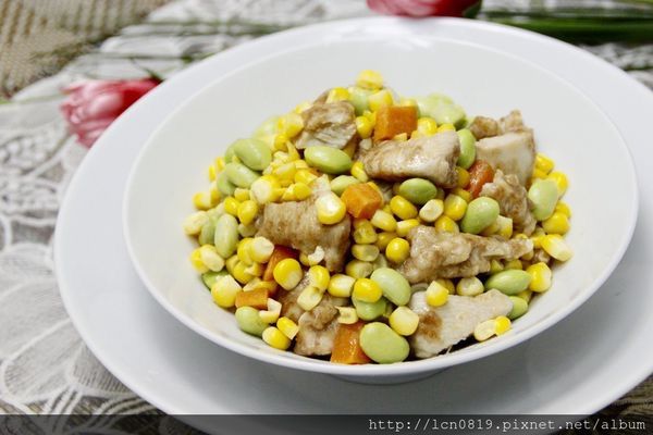 玉米毛豆炒沙茶雞丁