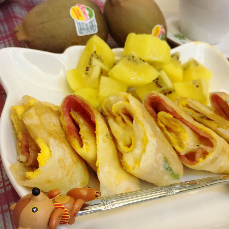 營養加倍的早餐～起士培根蛋餅(有杏鮑菇)