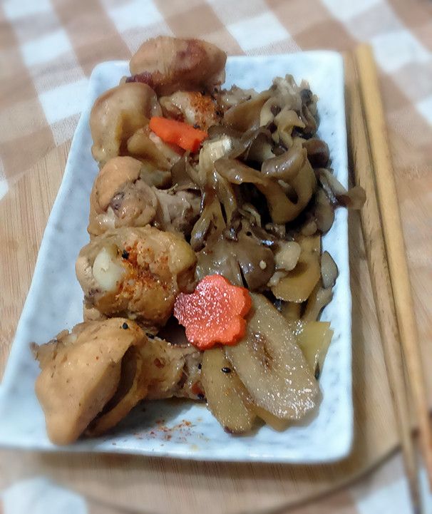 【日式家常】舞菇牛蒡雞腿燒