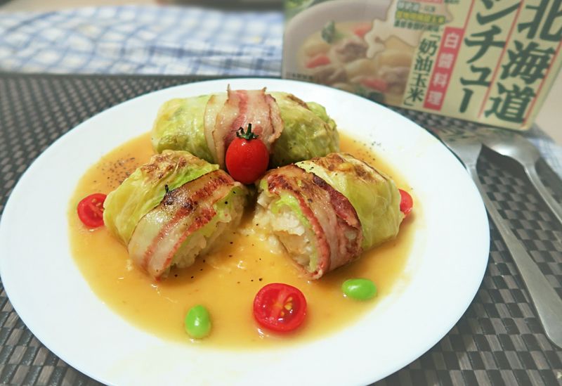 培根起司高麗菜飯捲【好侍北海道白醬料理】