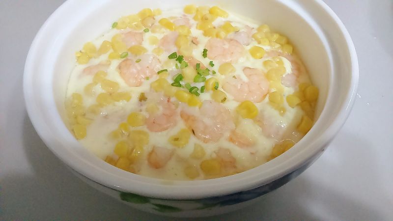 家常-玉米蝦仁豆腐蒸蛋