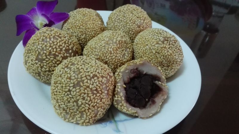 炸紅豆芋丸