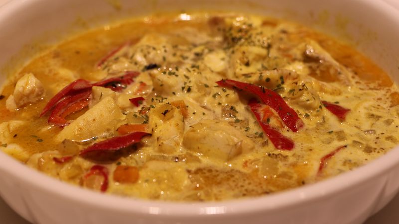 印度咖哩奶油焗烤鱸魚湯
