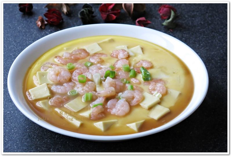 [蝦仁豆腐蒸蛋]簡易快速家常菜