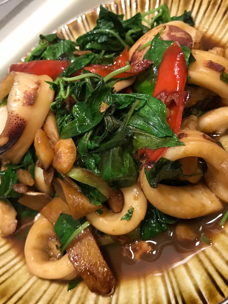 塔香三杯透抽(下酒菜/宵夜菜)