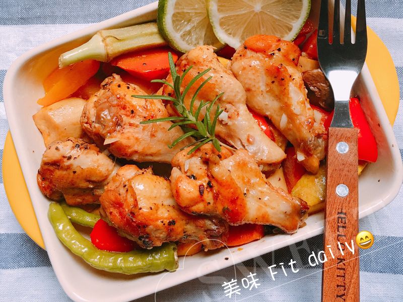 鹽檸檬烤雞翅佐時蔬~美味健康料理