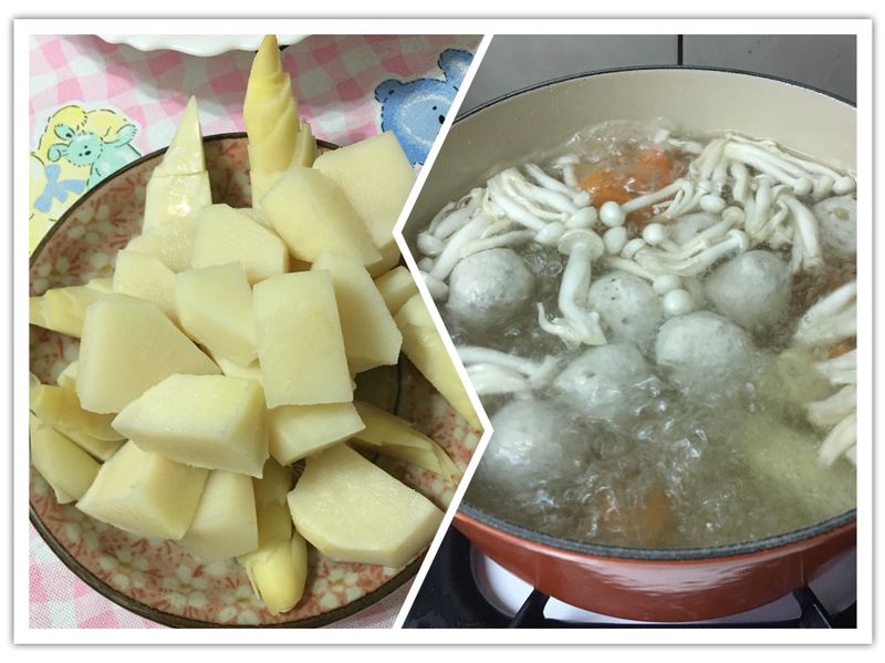 自製高湯=》竹筍香菇貢丸湯+竹筍沙拉