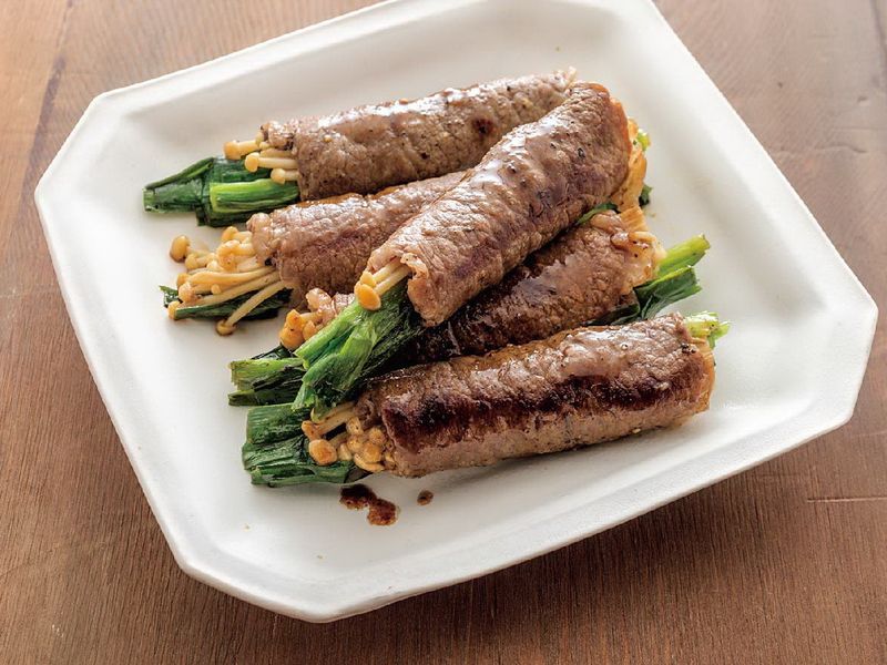 東販小食堂:奶油醬油韭菜蕈菇牛肉捲