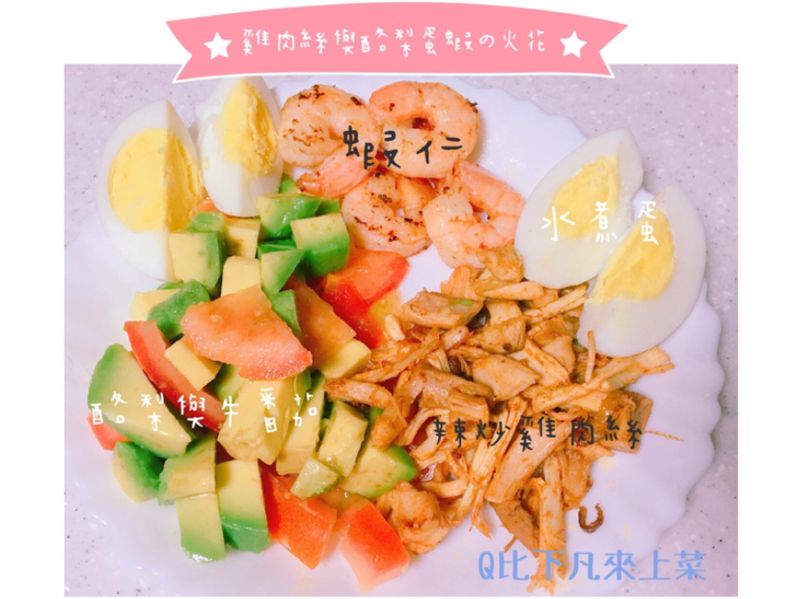 ［生酮。低碳］辣炒雞肉絲佐酪梨蝦蛋