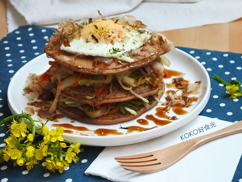 日式野菜豬肉蕎麥鬆餅塔_低脂高纖大口吃