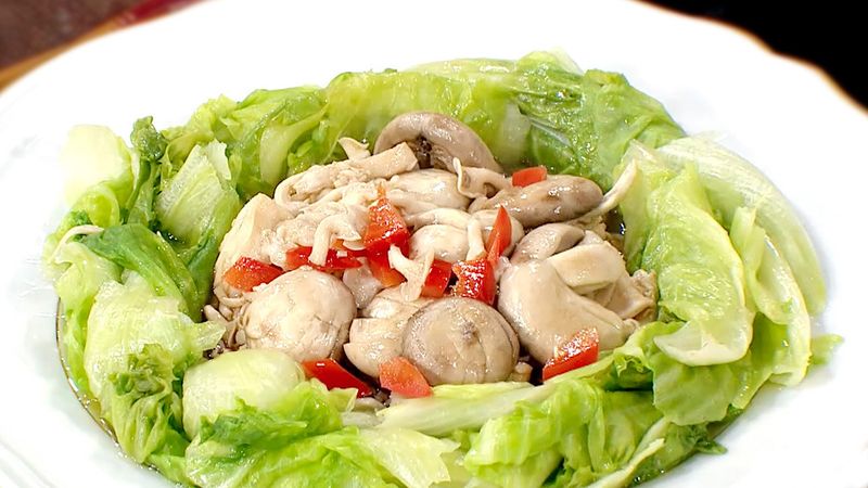 年菜系│麻油蕈菇燴西生菜│快速上桌