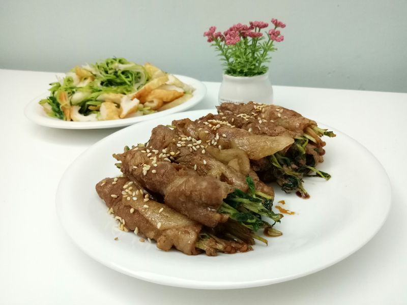 金菇豆苗肉片卷