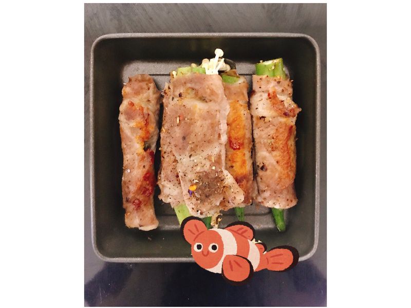 減脂便當🍱焗秋葵金菇豬肉卷