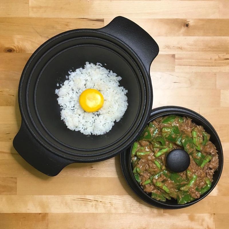 月見釜飯+燴青椒沙茶牛肉