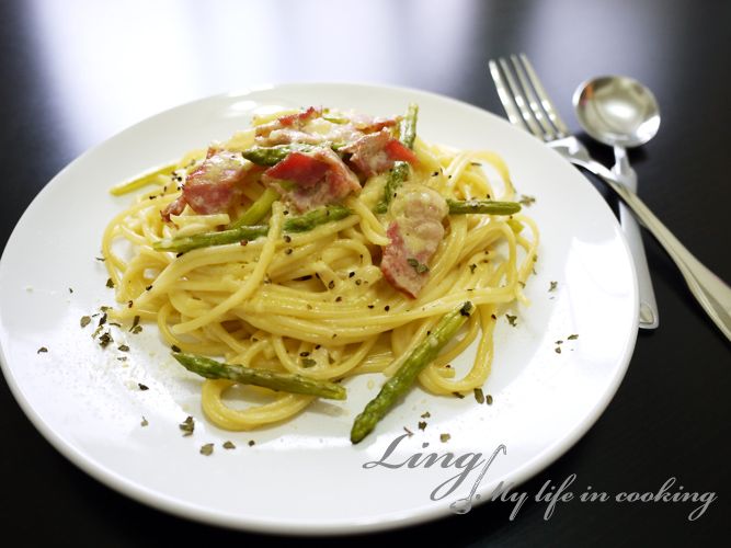 西式♪ 蘆筍培根奶油義大利麵 Asparagus Bacon cream pasta