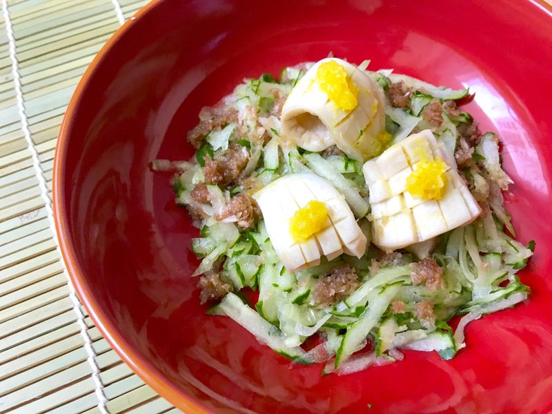 小黃瓜杏飽菇刺身脆片(蔬食)