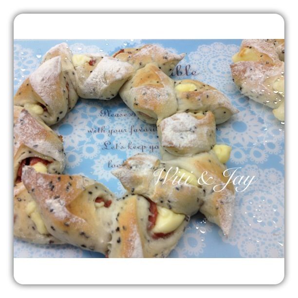 [Witi✿Kitchen](麵包機-麵包)天然酵母培根起司花環