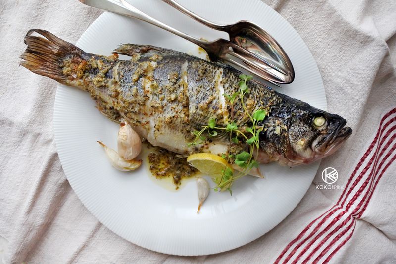 香蒜奶油烤檸香鱸魚(無毒農宅魚嚴選)