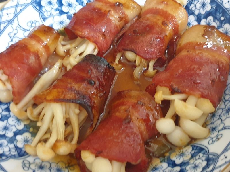 【氣炸鍋料理】 梅香培根菇菇卷