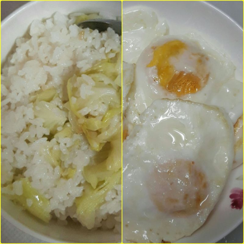 一次熱鍋做兩菜~香煎蛋&高麗菜燜飯